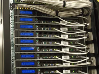 Cabled servers in a data-centre rack
